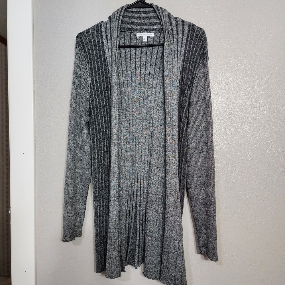 Notations Cardigan Women's XL Open Front Gray Ribbed Long‎ Sleeve Lightweight
